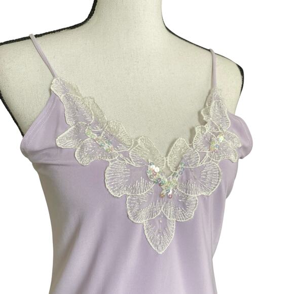 Y2k Lace Trim Cami top Sz M Lavender Stretch Fabric V Neckline Spaghetti Straps - Picture 3 of 12